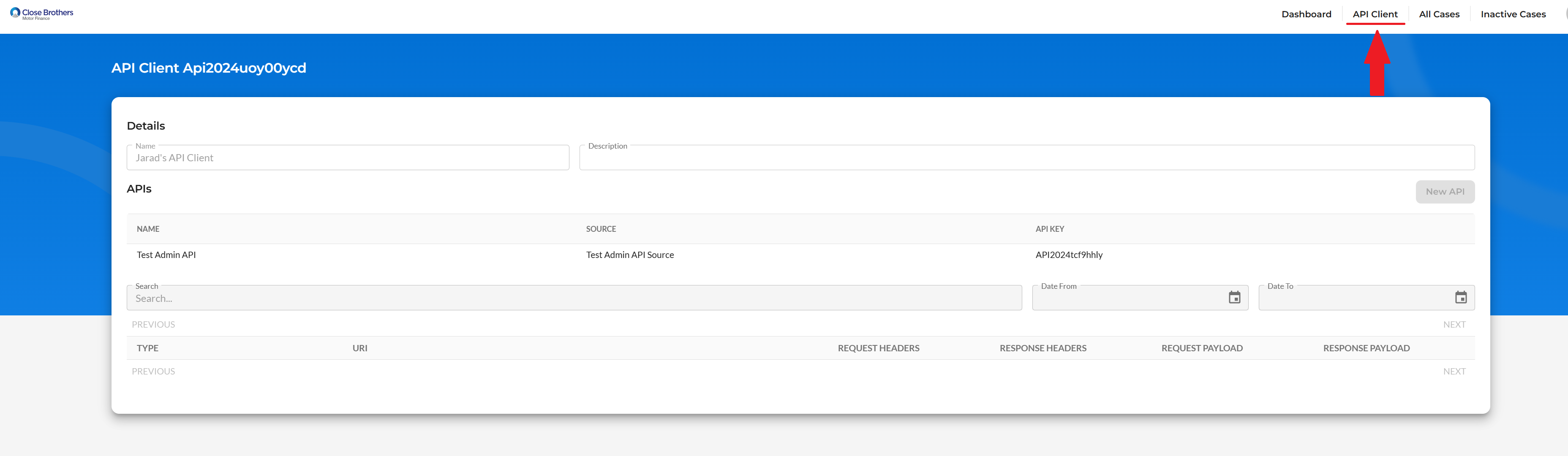Screenshot: Go to API Clients