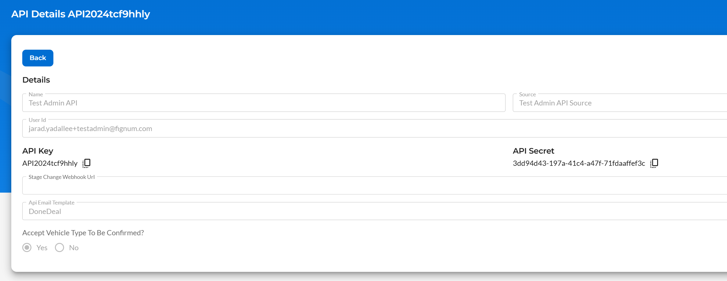 Screenshot of API Keys UI