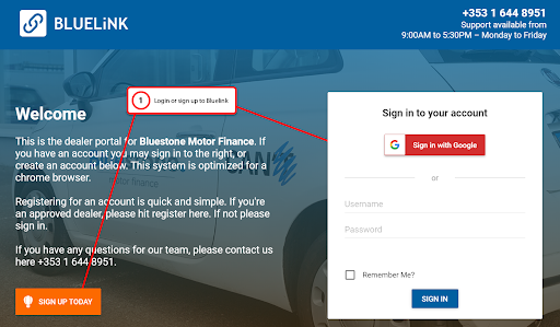 Screenshot: Sign up for Bluelink